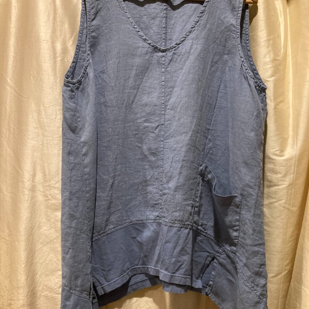 FLAX 100% Linen Aysmmetrical Tank- Large, periwinkle